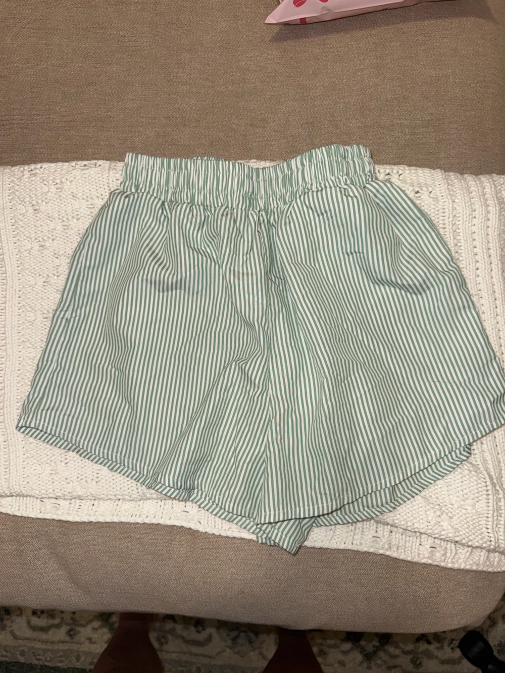 Striped Green Elastic-Waist Women’s Boxer Shorts